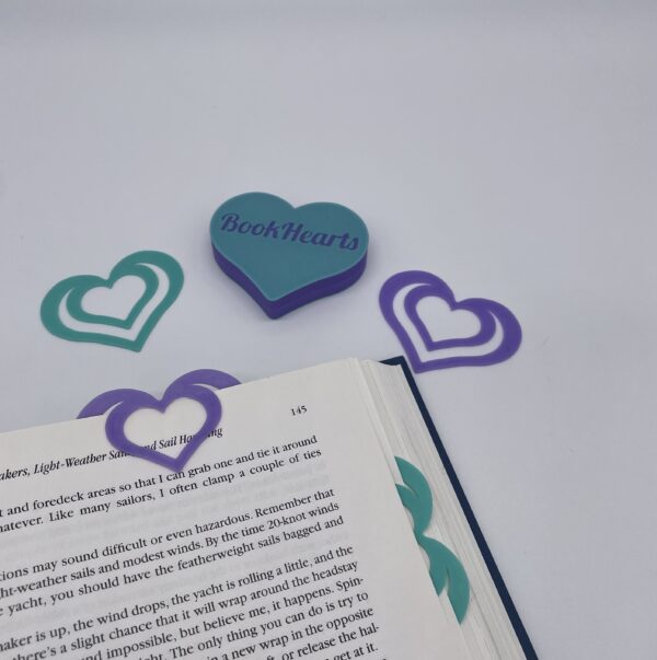 Elegant, 3D-printed BookHeart bookmark with a modern design